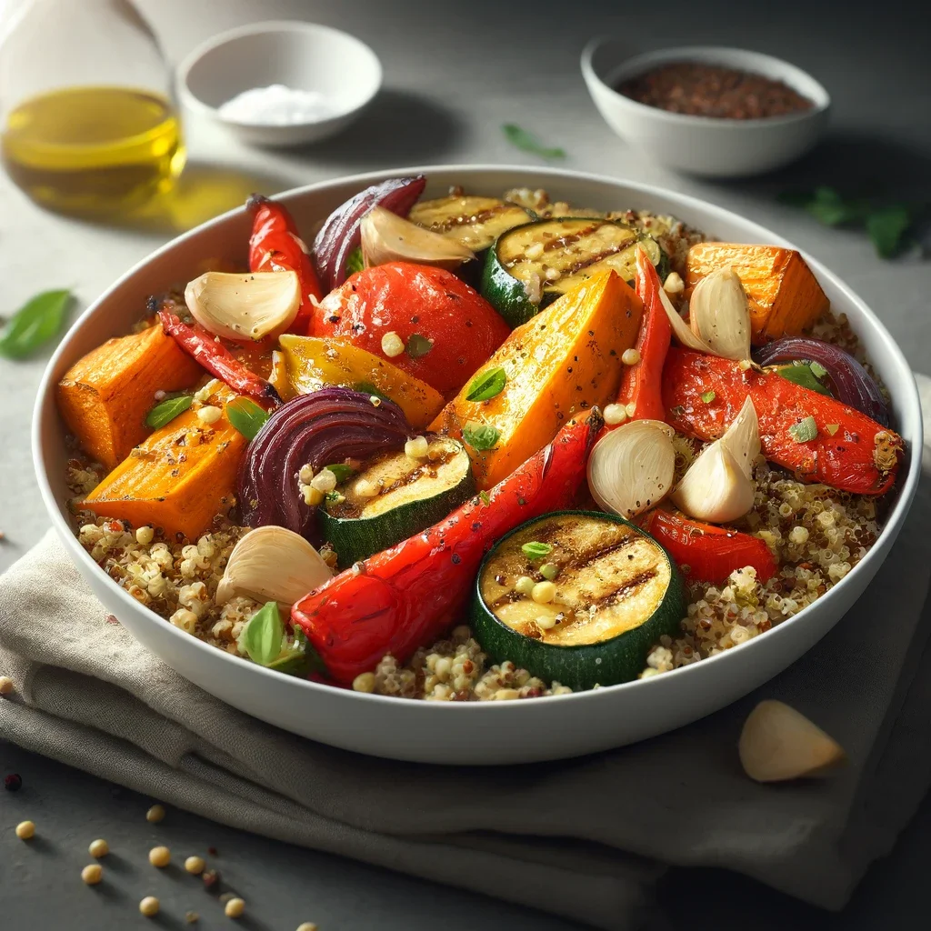 kom met geroosterde groente en quinoa